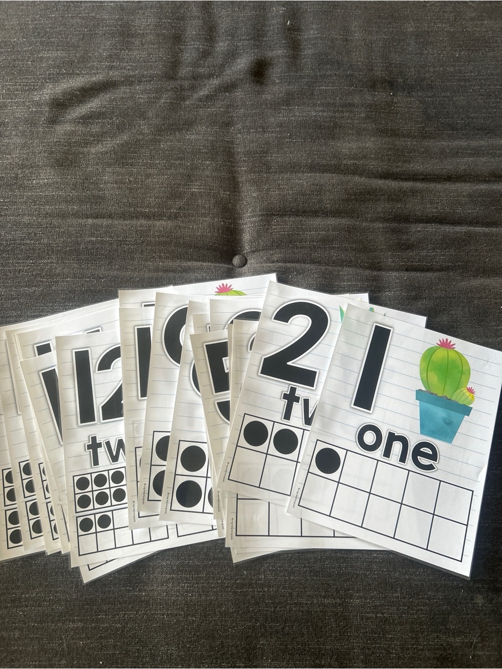Nursery Number Flash Cards - One to Ten - White with Black and Green Accents